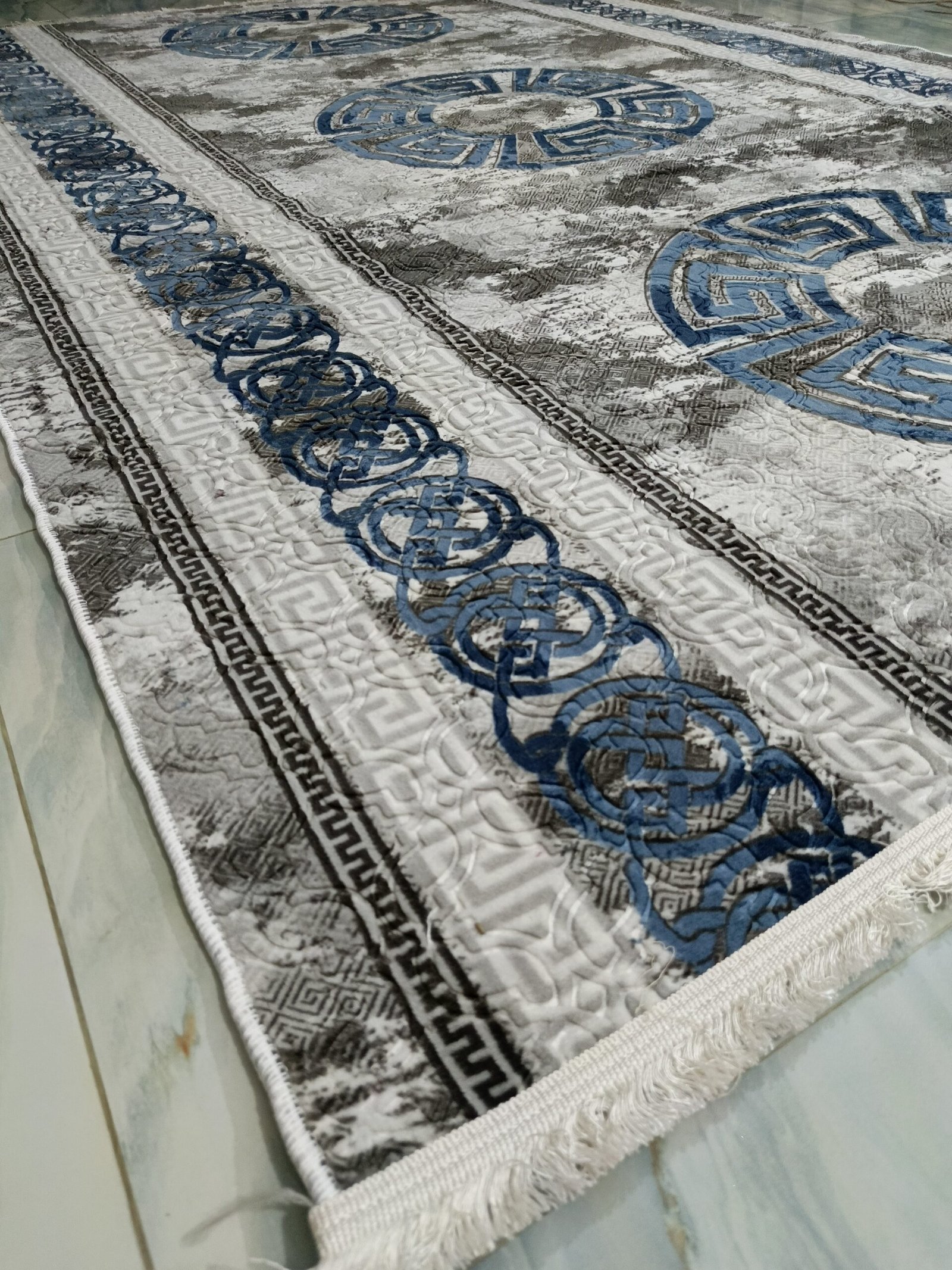 Luxury Turkish Carpet โ 6.5x9.5 ft Blue & Grey Modern Medallion Design | Premium Washable Rug for Living Room, Drawing Room & Lounge - Image 3