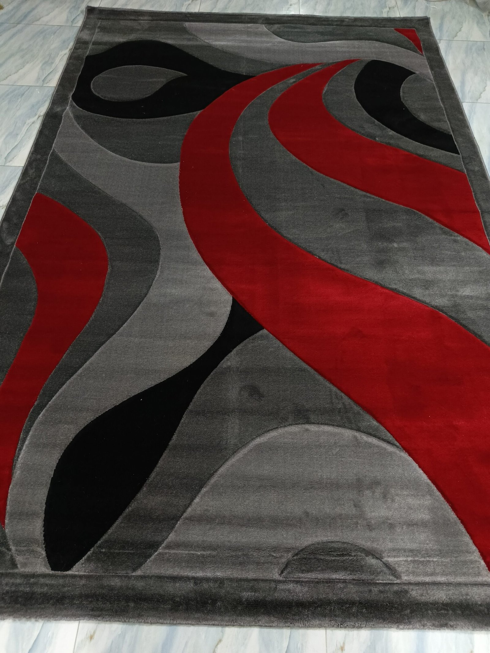 Modern Turkish Carpet – 6.5 × 9.5 ft – Bold Red, Black & Grey Waves – Ultra-Soft, Durable, and Statement-Making Rug for Living Spaces