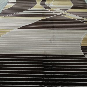 Modern Abstract Striped Rug – Brown & Beige Turkish Carpet | Soft & Durable Contemporary Floor Mat