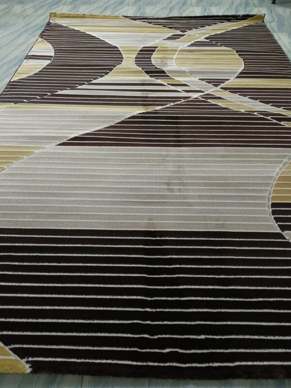 Modern Abstract Striped Rug – Brown & Beige Turkish Carpet | Soft & Durable Contemporary Floor Mat