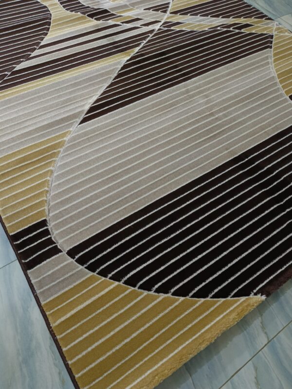 Modern Abstract Striped Rug – Brown & Beige Turkish Carpet | Soft & Durable Contemporary Floor Mat - Image 5