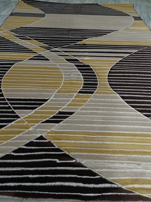 Modern Abstract Striped Rug – Brown & Beige Turkish Carpet | Soft & Durable Contemporary Floor Mat - Image 4