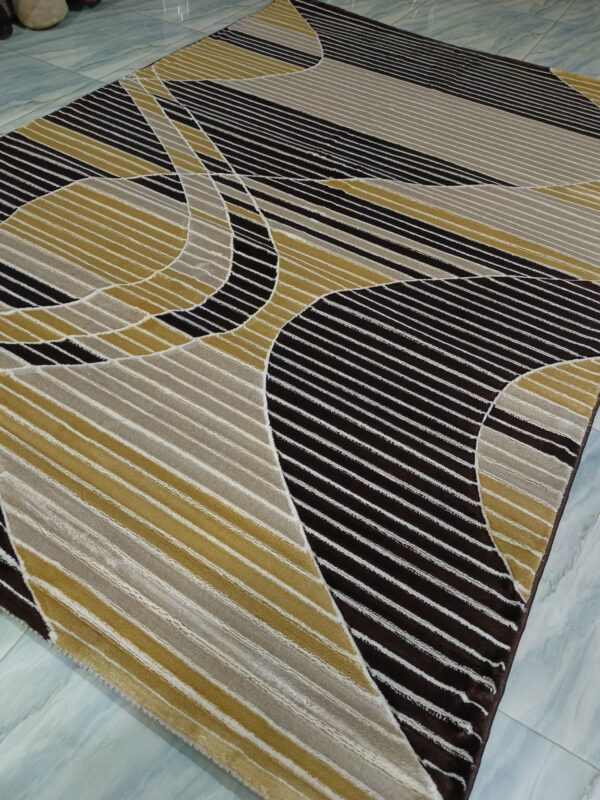 Modern Abstract Striped Rug – Brown & Beige Turkish Carpet | Soft & Durable Contemporary Floor Mat - Image 3