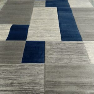 Modern Grey & Blue Patchwork Rug – 6×9 Ft Turkish Carpet | Soft Heatset Floor Mat for Living Room, Bedside & Home Corners