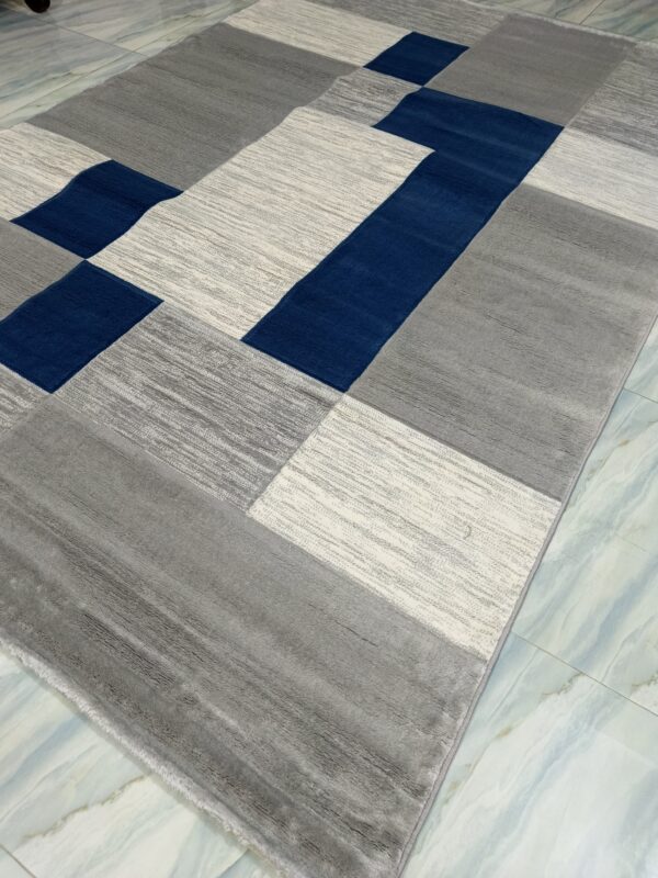 Modern Grey & Blue Patchwork Rug – 6×9 Ft Turkish Carpet | Soft Heatset Floor Mat for Living Room, Bedside & Home Corners - Image 2