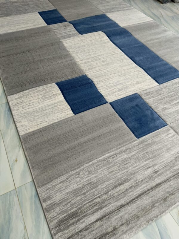 Modern Grey & Blue Patchwork Rug – 6×9 Ft Turkish Carpet | Soft Heatset Floor Mat for Living Room, Bedside & Home Corners - Image 3