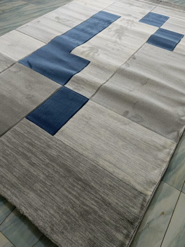 Modern Grey & Blue Patchwork Rug – 6×9 Ft Turkish Carpet | Soft Heatset Floor Mat for Living Room, Bedside & Home Corners - Image 4