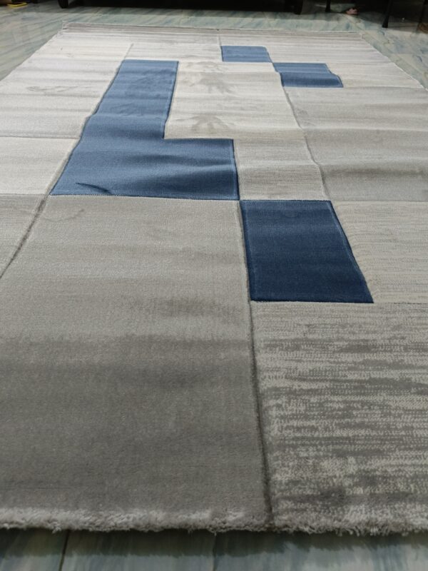 Modern Grey & Blue Patchwork Rug – 6×9 Ft Turkish Carpet | Soft Heatset Floor Mat for Living Room, Bedside & Home Corners - Image 6
