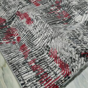 Abstract Turkish Rug – Red & Black Anti-Slip Soft Carpet for Living Room, Bedroom & Study Corners