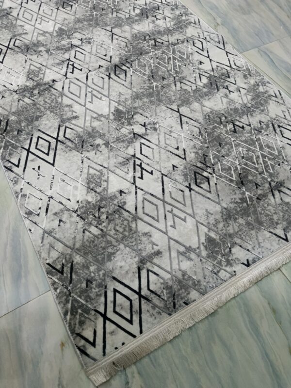 Grey Geometric Turkish Rug – Soft Anti-Slip Modern Carpet with Fringe for Living Room, Bedroom & Study Zones - Image 9