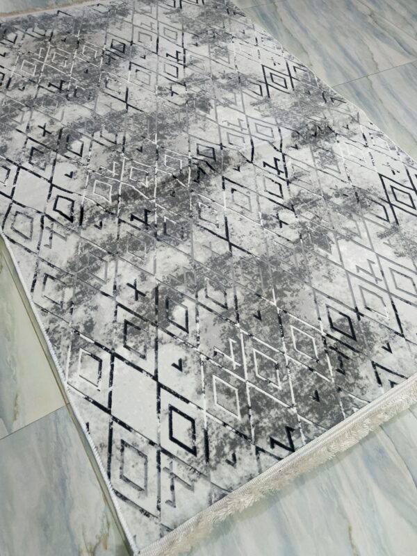 Grey Geometric Turkish Rug – Soft Anti-Slip Modern Carpet with Fringe for Living Room, Bedroom & Study Zones - Image 8