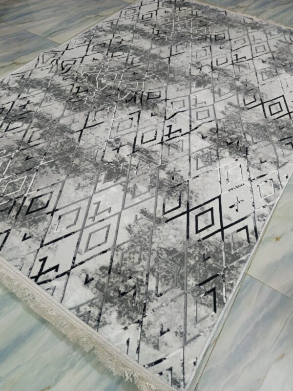 Grey Geometric Turkish Rug – Soft Anti-Slip Modern Carpet with Fringe for Living Room, Bedroom & Study Zones - Image 7