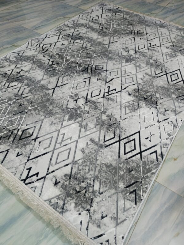 Grey Geometric Turkish Rug – Soft Anti-Slip Modern Carpet with Fringe for Living Room, Bedroom & Study Zones - Image 6