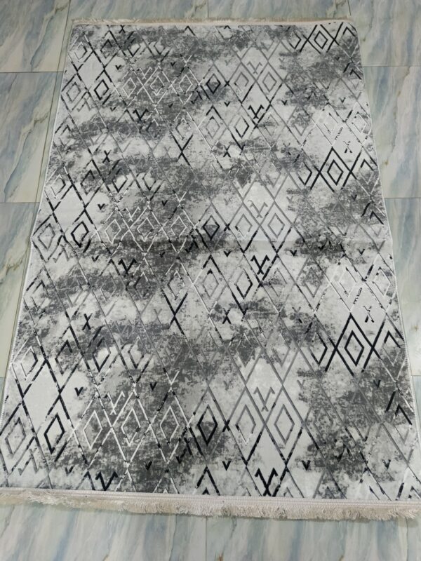 Grey Geometric Turkish Rug – Soft Anti-Slip Modern Carpet with Fringe for Living Room, Bedroom & Study Zones - Image 4