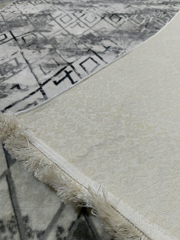 Grey Geometric Turkish Rug – Soft Anti-Slip Modern Carpet with Fringe for Living Room, Bedroom & Study Zones - Image 3