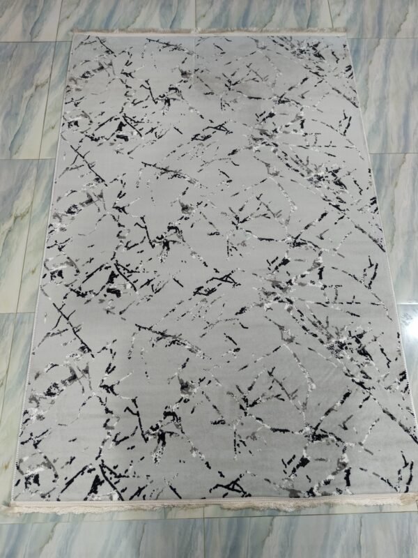 Light Grey Marble Abstract Turkish Rug – Soft Anti-Slip Carpet with Fringe for Bedroom, Living Room & Study Area - Image 2