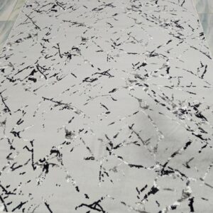 Light Grey Marble Abstract Turkish Rug – Soft Anti-Slip Carpet with Fringe for Bedroom, Living Room & Study Area