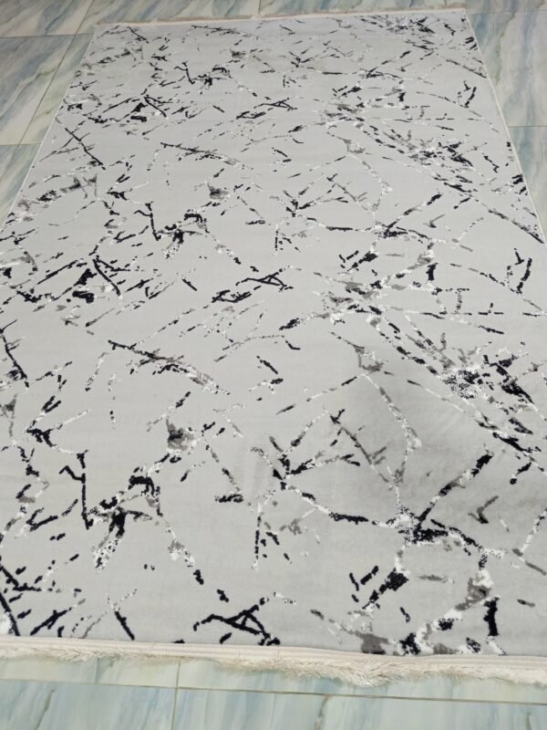 Light Grey Marble Abstract Turkish Rug – Soft Anti-Slip Carpet with Fringe for Bedroom, Living Room & Study Area