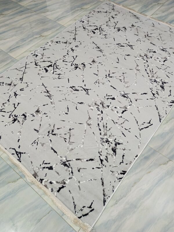 Light Grey Marble Abstract Turkish Rug – Soft Anti-Slip Carpet with Fringe for Bedroom, Living Room & Study Area - Image 3