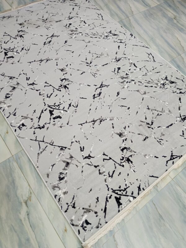 Light Grey Marble Abstract Turkish Rug – Soft Anti-Slip Carpet with Fringe for Bedroom, Living Room & Study Area - Image 4