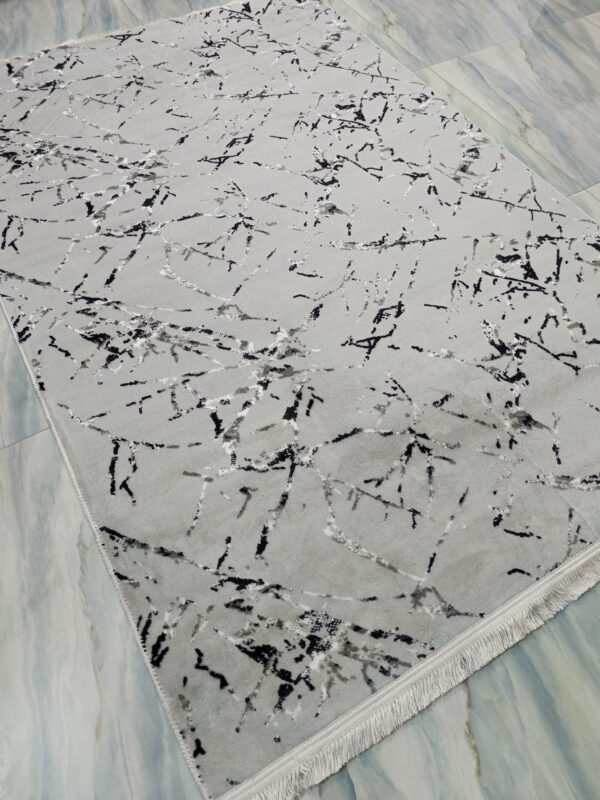 Light Grey Marble Abstract Turkish Rug – Soft Anti-Slip Carpet with Fringe for Bedroom, Living Room & Study Area - Image 6