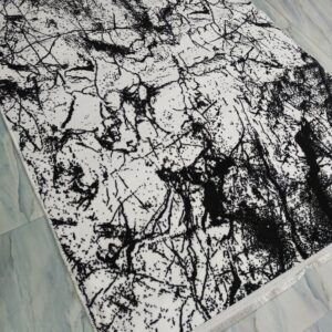 Black & White Abstract Splatter Turkish Rug – Soft Anti-Slip Modern Carpet for Living Room, Study & Creative Spaces