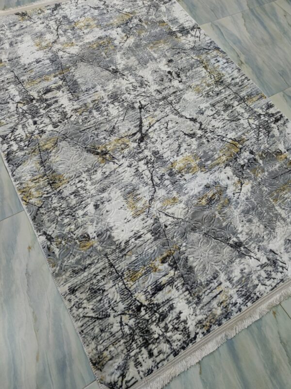 Grey & Gold Textured Turkish Rug – Embossed Abstract Carpet with Fringe for Living Room, Bedroom & Formal Corners - Image 5