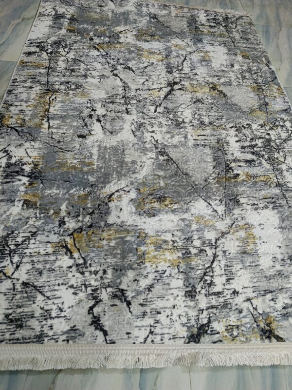 Grey & Gold Textured Turkish Rug – Embossed Abstract Carpet with Fringe for Living Room, Bedroom & Formal Corners - Image 6