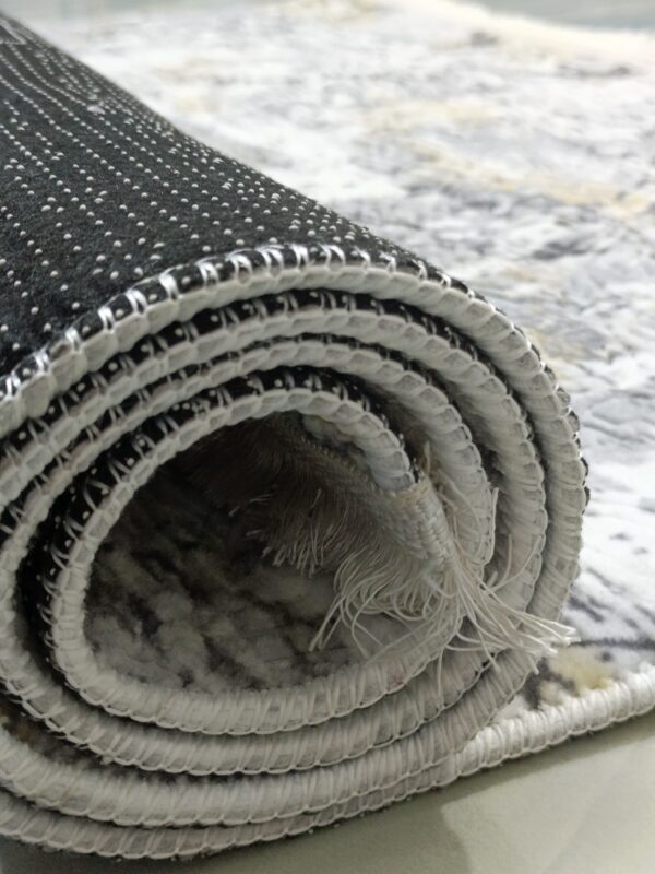Grey & Gold Textured Turkish Rug – Embossed Abstract Carpet with Fringe for Living Room, Bedroom & Formal Corners - Image 8
