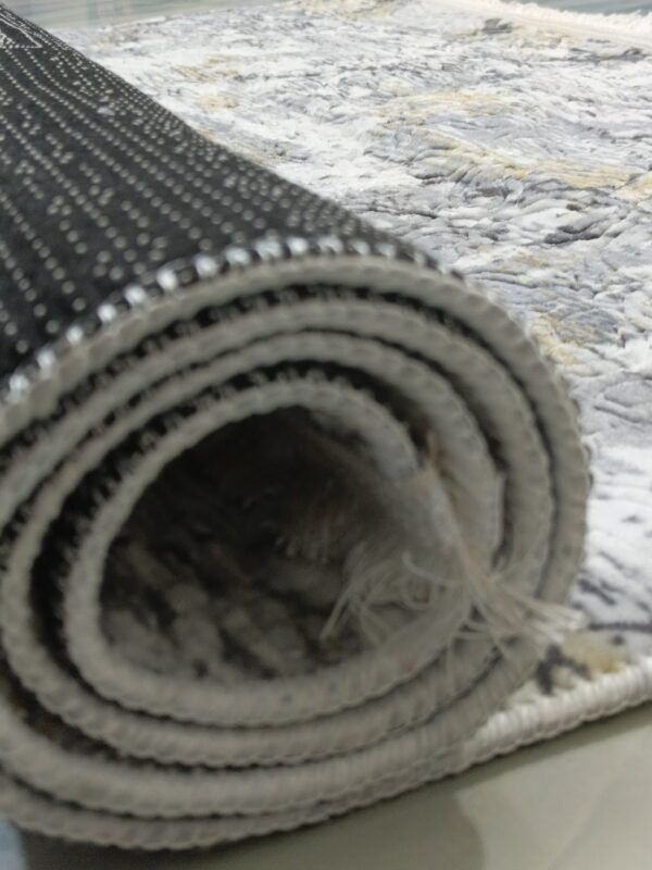 Grey & Gold Textured Turkish Rug – Embossed Abstract Carpet with Fringe for Living Room, Bedroom & Formal Corners - Image 9