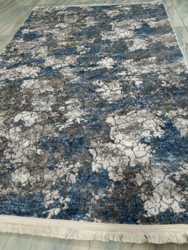 Blue Marble Textured Turkish Rug – Soft Anti-Slip Carpet with Fringe for Living Room, Bedroom & Cozy Corners - Image 2