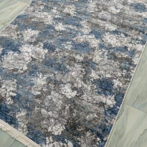 Blue Marble Textured Turkish Rug – Soft Anti-Slip Carpet with Fringe for Living Room, Bedroom & Cozy Corners