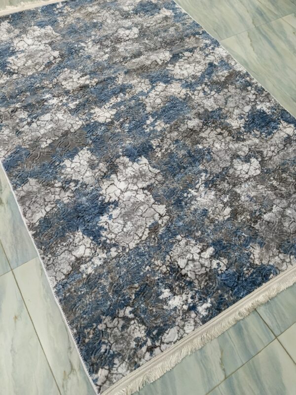Blue Marble Textured Turkish Rug – Soft Anti-Slip Carpet with Fringe for Living Room, Bedroom & Cozy Corners - Image 3
