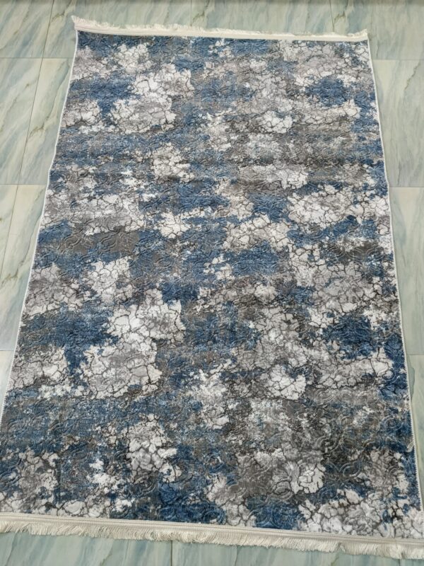 Blue Marble Textured Turkish Rug – Soft Anti-Slip Carpet with Fringe for Living Room, Bedroom & Cozy Corners - Image 4