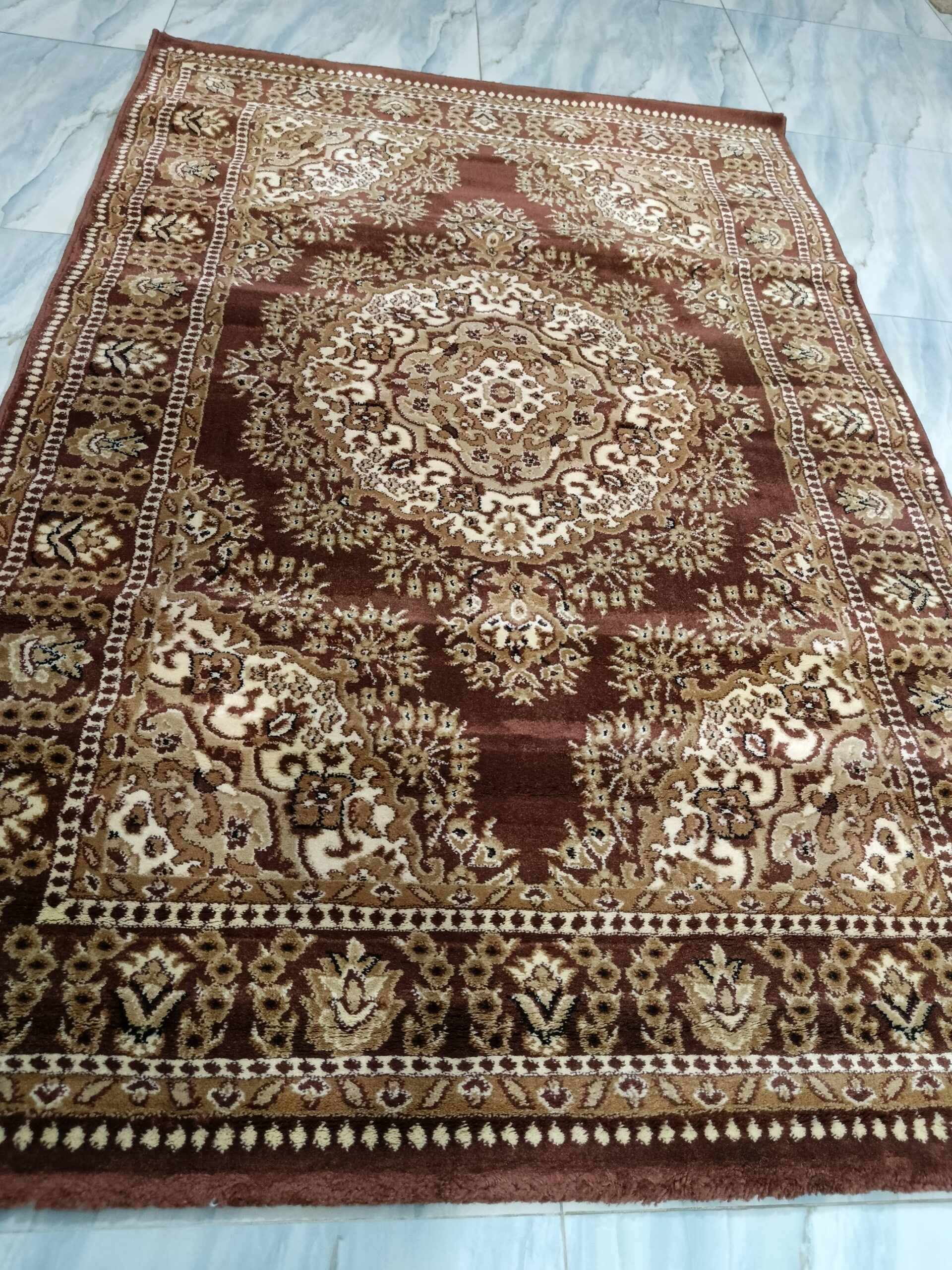 Classic Persian Medallion Rug – Adnan Carpet Heatset Beige & Brown Turkish Carpet for Living, Prayer & Formal Corners