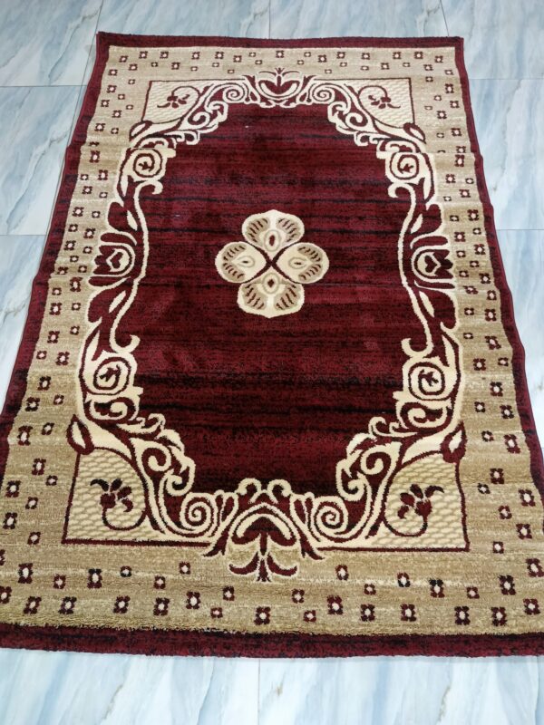 Elegant Maroon Scroll Medallion Rug – Soft Heatset Carpet | Premium Turkish Floor Mat for Prayer, Living Room & Cozy Corners - Image 2