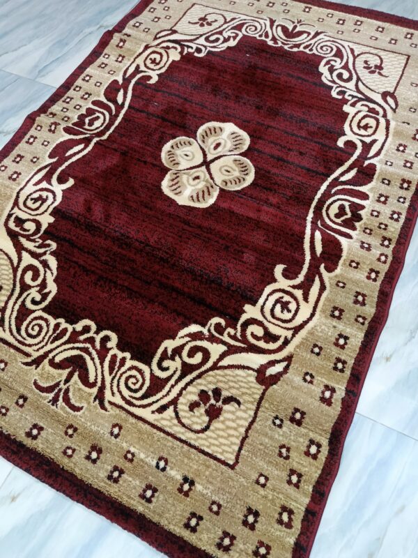 Elegant Maroon Scroll Medallion Rug – Soft Heatset Carpet | Premium Turkish Floor Mat for Prayer, Living Room & Cozy Corners - Image 3