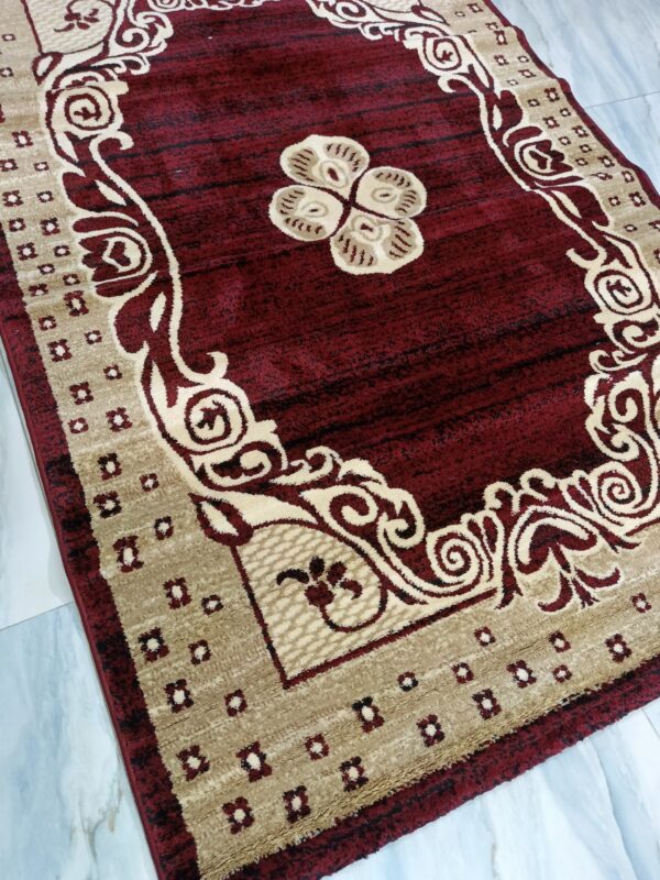 Elegant Maroon Scroll Medallion Rug – Soft Heatset Carpet | Premium Turkish Floor Mat for Prayer, Living Room & Cozy Corners - Image 4