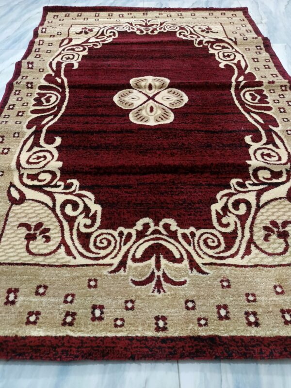 Elegant Maroon Scroll Medallion Rug – Soft Heatset Carpet | Premium Turkish Floor Mat for Prayer, Living Room & Cozy Corners - Image 5