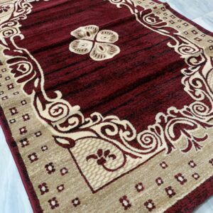 Elegant Maroon Scroll Medallion Rug – Soft Heatset Carpet | Premium Turkish Floor Mat for Prayer, Living Room & Cozy Corners