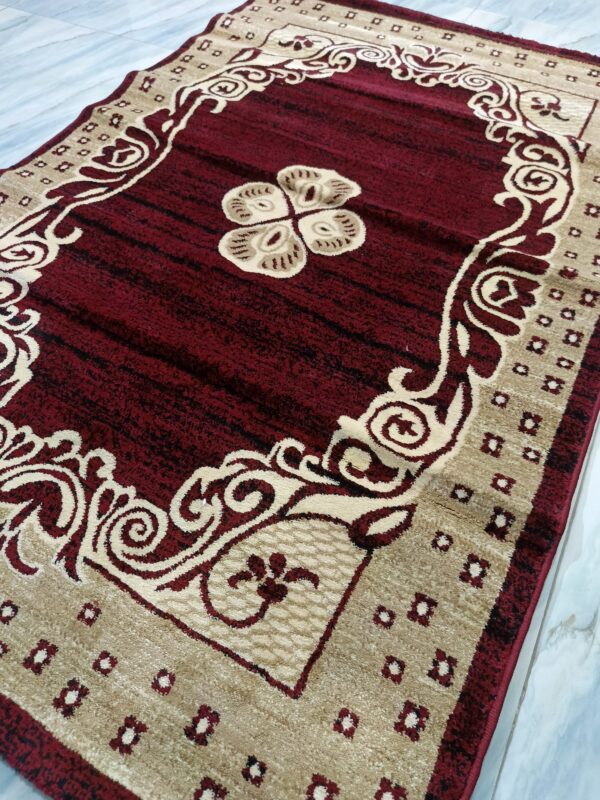 Elegant Maroon Scroll Medallion Rug – Soft Heatset Carpet | Premium Turkish Floor Mat for Prayer, Living Room & Cozy Corners - Image 7