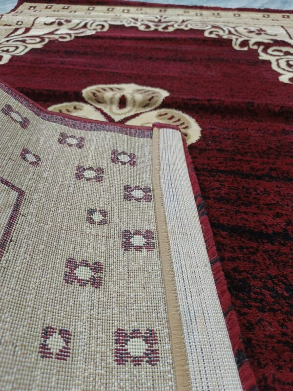 Elegant Maroon Scroll Medallion Rug – Soft Heatset Carpet | Premium Turkish Floor Mat for Prayer, Living Room & Cozy Corners - Image 6