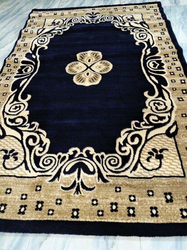 Adnan Persian Carpet – Beige & Navy | Soft Anti-Slip Turkish Rug for Living, Bedroom & Prayer Corners - Image 2