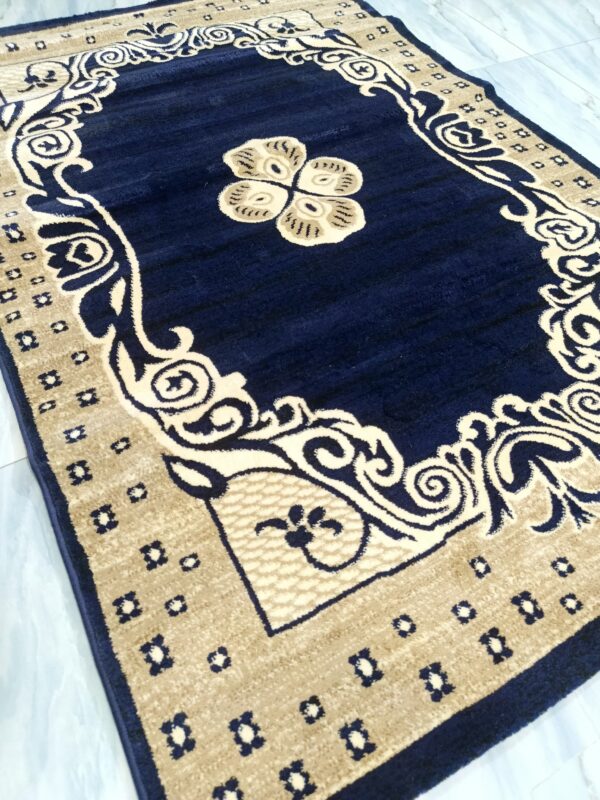 Adnan Persian Carpet – Beige & Navy | Soft Anti-Slip Turkish Rug for Living, Bedroom & Prayer Corners
