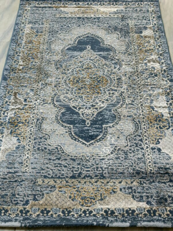 3×5 Ft Turkish Rug – Blue & Gold Shimmer | Elegant 3D Shine - Image 2