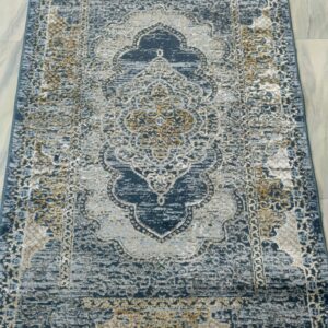 3×5 Ft Turkish Rug – Blue & Gold Shimmer | Elegant 3D Shine