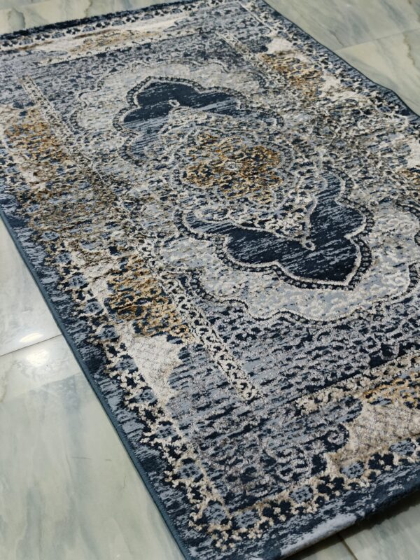 3×5 Ft Turkish Rug – Blue & Gold Shimmer | Elegant 3D Shine - Image 4