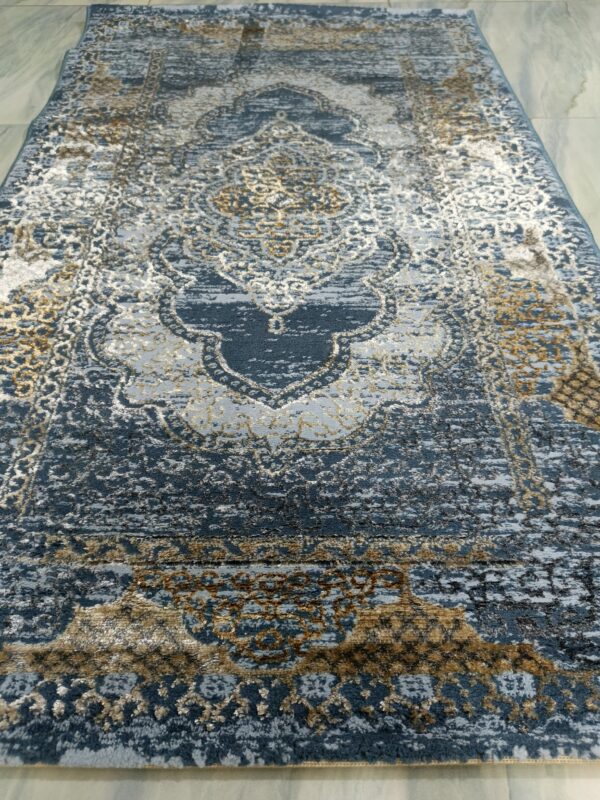 3×5 Ft Turkish Rug – Blue & Gold Shimmer | Elegant 3D Shine - Image 5