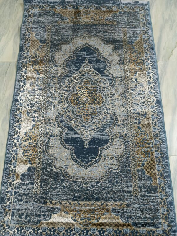 3×5 Ft Turkish Rug – Blue & Gold Shimmer | Elegant 3D Shine - Image 6