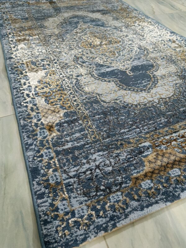 3×5 Ft Turkish Rug – Blue & Gold Shimmer | Elegant 3D Shine - Image 8